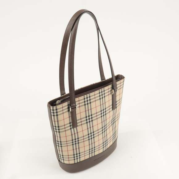 BURBERRY Canvas Leather Nova Plaid Tote Bag Beige Brown - Picture 5 of 16